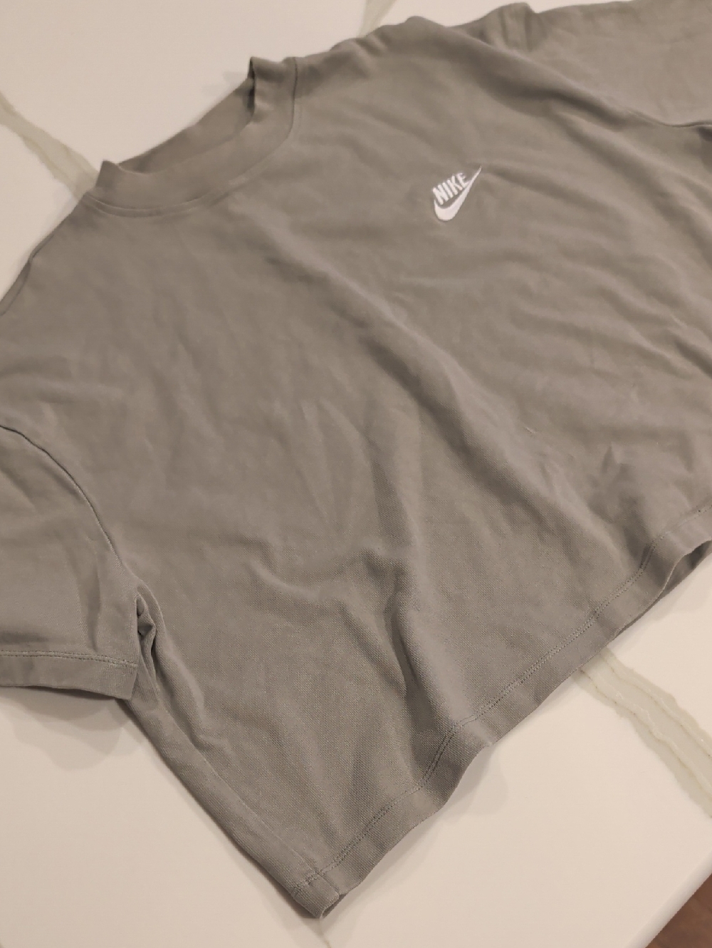 Nike Light Sage Green Cropped Crew Tee with White Swoosh